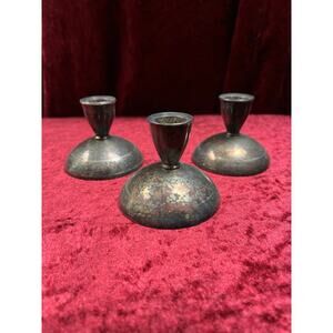 Vintage Silverplate Single Candlestick Holders - Domed Oneida Silversmith Trio